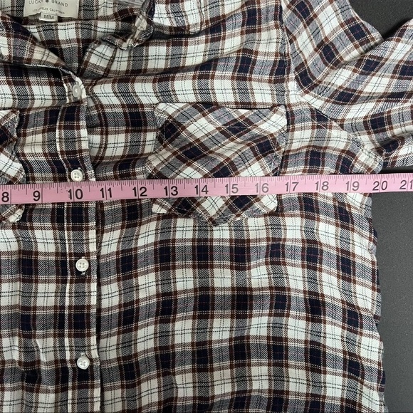 Lucky Brand Top Women Medium Shirt Plaid Flannel Button Down Slit Back Soft - Picture 7 of 8